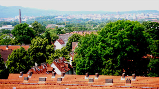 Blick vom Krichturm ber die Stdt. Siedlung 2009